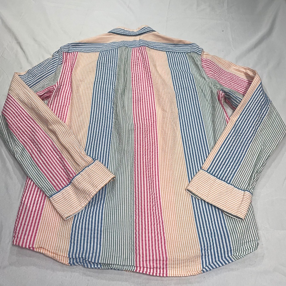 J. Crew Mens Slim Fit Seersucker Organic Cotton Striped Button Down Shirt Large - Picture 7 of 7